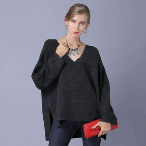 Planet Gates Black Sweaters / One Size Autumn Winter Women Knitted Sweaters Long Sleeve Female Pullovers Casual Loose Khaki Black Plus Size Sexy Sweaters
