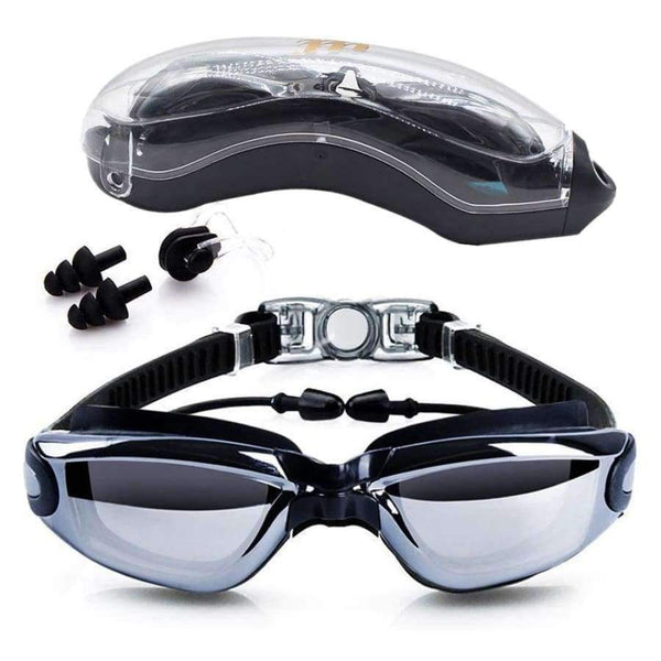 Planet Gates Black Swimming goggles HD Anti-Fog 100% UV Protection Swim Glasses with  Earplugs &Nose clips Case for Adult Kids in Swimming pool