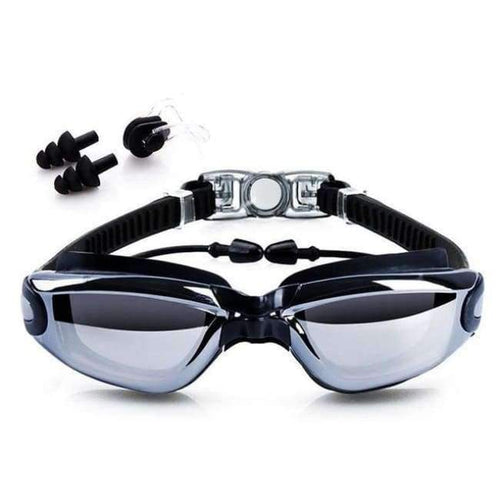 Planet Gates Black Swimming goggles HD Anti-Fog 100% UV Protection Swim Glasses with  Earplugs &Nose clips Case for Adult Kids in Swimming pool
