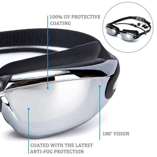 Planet Gates Black Swimming goggles HD Anti-Fog 100% UV Protection Swim Glasses with  Earplugs &Nose clips Case for Adult Kids in Swimming pool