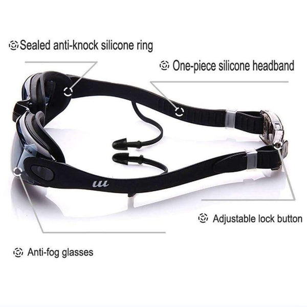 Planet Gates Black Swimming goggles HD Anti-Fog 100% UV Protection Swim Glasses with  Earplugs &Nose clips Case for Adult Kids in Swimming pool