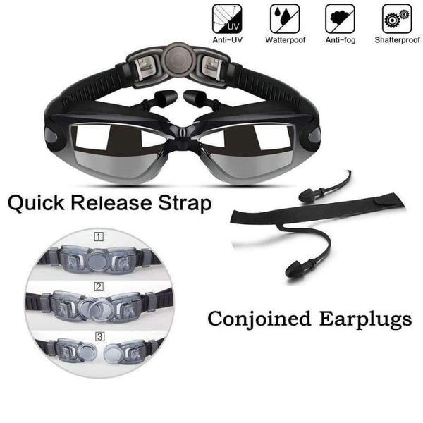 Planet Gates Black Swimming goggles HD Anti-Fog 100% UV Protection Swim Glasses with  Earplugs &Nose clips Case for Adult Kids in Swimming pool