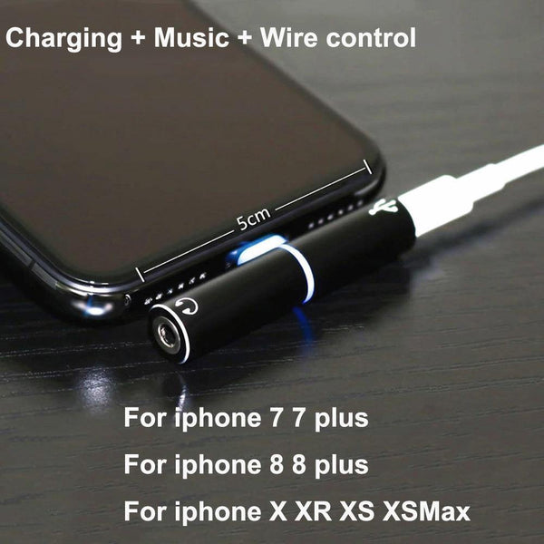 Planet Gates Black T type dual adapter to 3.5mm Jack Earphones Headphone Aux Audio Adapter Converter for Apple iPhone 8 / 7 / 7 Plus IOS 11