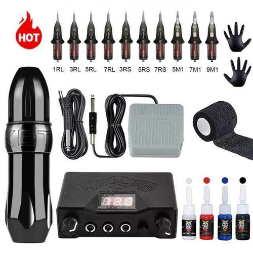 Planet Gates Black Tattoo Kit Complete Rotary Tattoo Machine Kit Swiss Motor Pen Permanent Makeup Tattoo Machine Sets with Cartridges Needles Tattoo Power