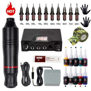Planet Gates Black Tattoo Kit Complete Tattoo Machine Kits Tattoo Power Supply Rotary Pen With Cartridge Needles Permanent Makeup Eyebrow Tattoo Body Artist