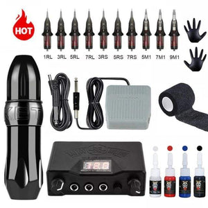 Planet Gates Black Tattoo Kit Professional Rotary Tattoo Machine Swiss Motor Pen Permanent Makeup Tattoo Machine Sets Tattoo Power Strong Quiet Motor Supply