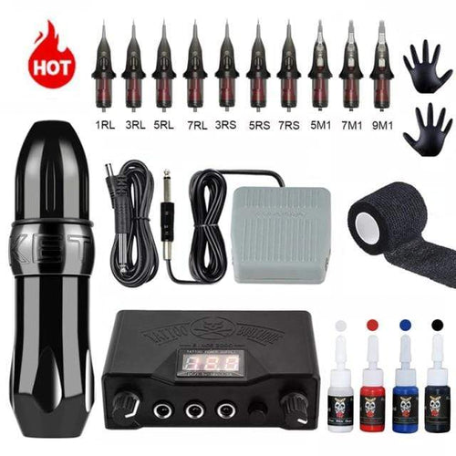 Planet Gates Black Tattoo Kit Professional Rotary Tattoo Machine Swiss Motor Pen Permanent Makeup Tattoo Machine Sets Tattoo Power Strong Quiet Motor Supply