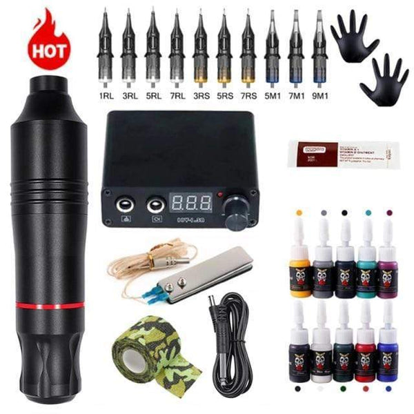 Planet Gates Black Tattoo Kit Professional Tattoo Machine Kit Tattoo Power Supply Rotary Pen With Cartridges Needle Tattoo Pen For Tattoo Beginners Artist