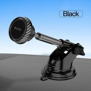 Planet Gates Black Telescopic Magnetic Car Phone Holder Stand Dashboard Windshield 360° Rotatable Metal Sucker Car Mount For iPhone Samsung
