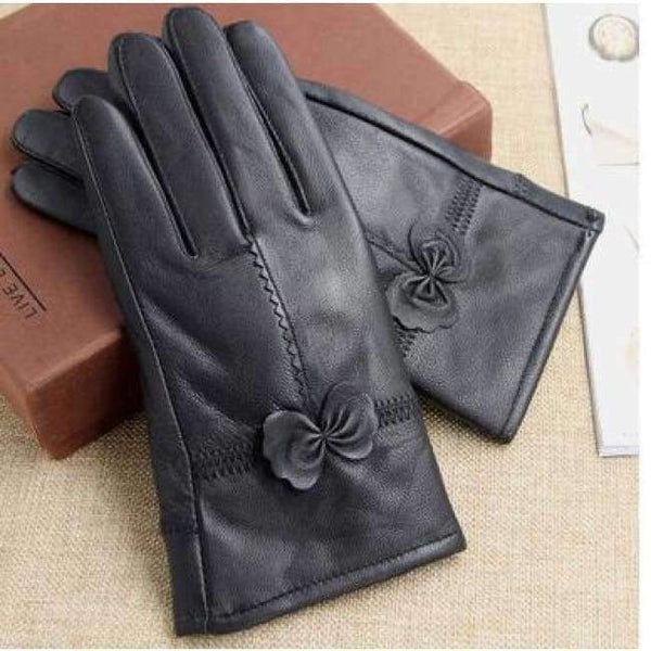 Planet Gates black thin Leather sheepskin gloves quality genuine leather bow women's gloves thickening thin