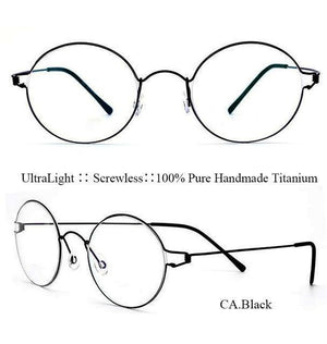 Planet Gates Black Titanium Glasses Men Screwless Business Oliver Ultralight Myopia Round Korean Moon