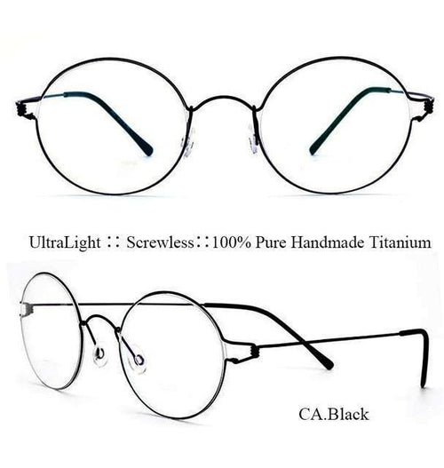 Planet Gates Black Titanium Glasses Men Screwless Business Oliver Ultralight Myopia Round Korean Moon