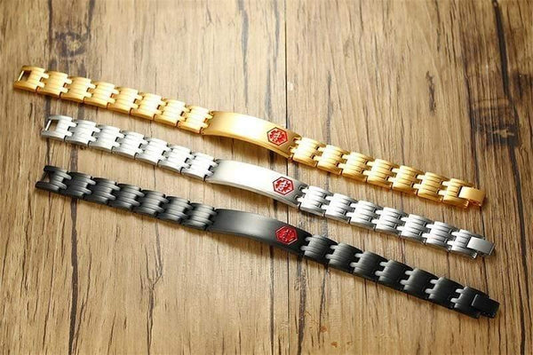 Planet Gates Black Titanium Steel Medical Alert ID Magnet Germanium Health Bracelets Custom Name Logo Bracelet for Men Casual Trendy Jewelry
