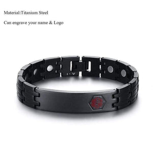 Planet Gates Black Titanium Steel Medical Alert ID Magnet Germanium Health Bracelets Custom Name Logo Bracelet for Men Casual Trendy Jewelry