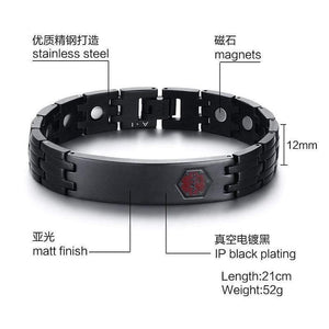 Planet Gates Black Titanium Steel Medical Alert ID Magnet Germanium Health Bracelets Custom Name Logo Bracelet for Men Casual Trendy Jewelry