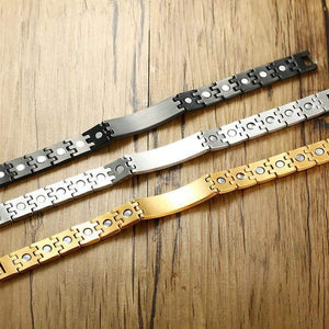 Planet Gates Black Titanium Steel Medical Alert ID Magnet Germanium Health Bracelets Custom Name Logo Bracelet for Men Casual Trendy Jewelry