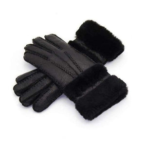 Planet Gates Black Top Quality Genuine Leather Warm Fur Glove For Men Women Thermal Winter Fashion Sheepskin Ourdoor Thick Five Finger Gloves  G5