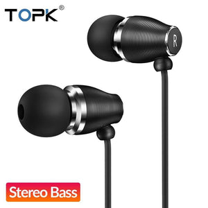Planet Gates Black TOPK F07 Stereo Bass Earphone  3.5mm Jack In-ear Sport Wired Earphones with mic for iPhone Xiaomi Samsung Phone Computer Headset