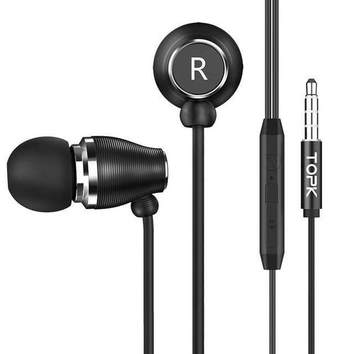 Planet Gates Black TOPK F07 Stereo Bass Earphone  3.5mm Jack In-ear Sport Wired Earphones with mic for iPhone Xiaomi Samsung Phone Computer Headset