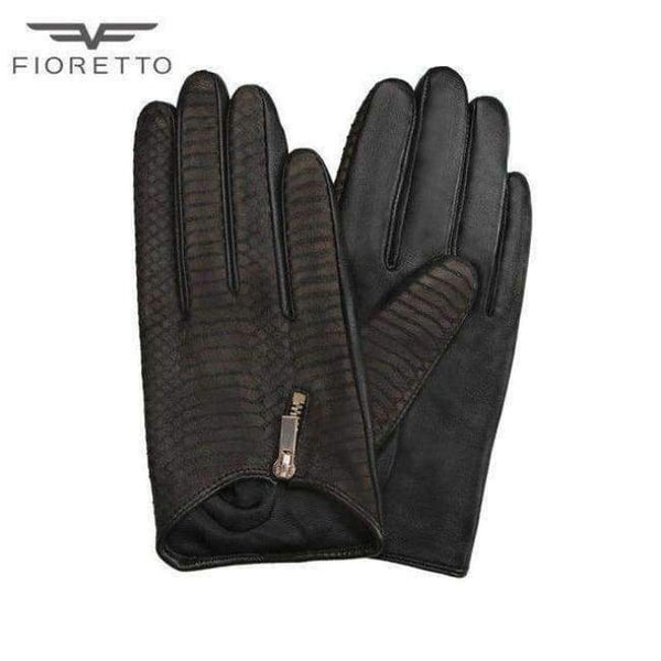 Planet Gates Black Touchscreen / S Fioretto Women Fashion Snake Leather Gloves Punk Ladies Driving Gloves Metal Zipper Black Leopard Embossed Winter Warm Mittens