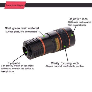 Planet Gates black Tripod with Cell Phone Telescope Telephoto Camera Lens 8X Zoom Manual Focus Clip-on Camera Lens for iPhone Samsung