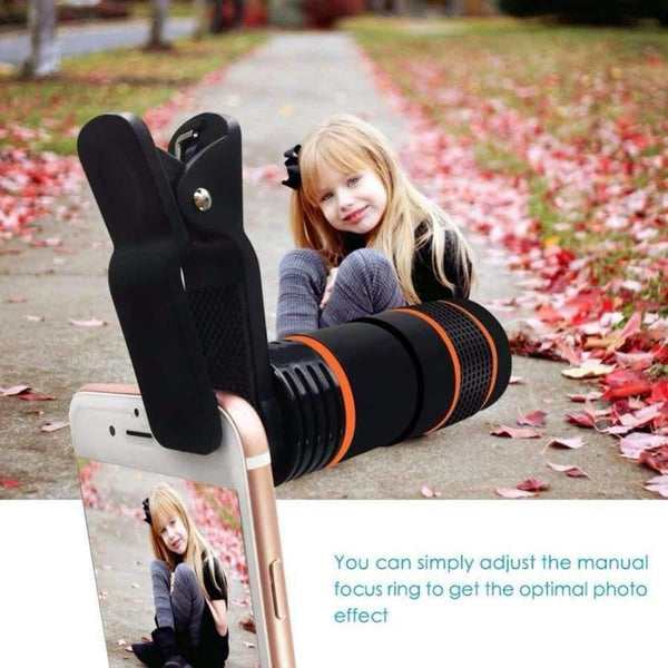 Planet Gates black Tripod with Cell Phone Telescope Telephoto Camera Lens 8X Zoom Manual Focus Clip-on Camera Lens for iPhone Samsung
