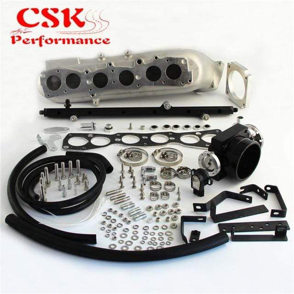 Planet Gates BLACK Turbo Intake Manifold & 90mm Throttle Body With TPS Sensor & Fuel Rail Fits For  93-98 TOYOTA SUPRA 2JZ-GTE 2JZGTE JZA80