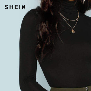 Planet Gates Black Turtleneck Slim Fit T-shirt Workwear Office Ladies Plain High Neck Long Sleeve Tee Women Autumn Minimalist Tee