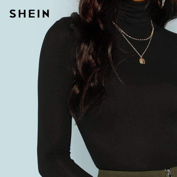 Planet Gates Black Turtleneck Slim Fit T-shirt Workwear Office Ladies Plain High Neck Long Sleeve Tee Women Autumn Minimalist Tee