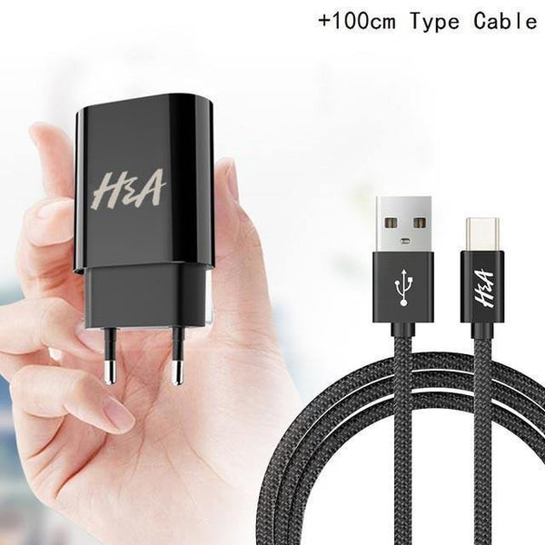 Planet Gates Black Type C H&A Universal Portable USB Charger EU Mobile Phone Charger Wall Adapter Travel Charger USB Cable For Huawei For Samsung S9 S8