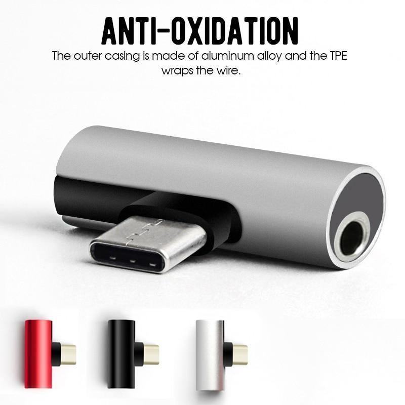 Planet Gates black Type C To 3.5MM Adapter Mobile Phone Earphone Audio Adpater For Xiaomi For Android USB-C Headphones Splitter Converter Adapters