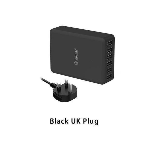 Planet Gates Black UK Plug Universal USB Charger 6 Ports Smart Charger 5V2.4A Max Output 50W/10A Mobile Phone Desktop Charger for iPhone Nexus Xiaomi