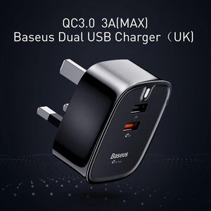 Planet Gates Black / UK USB Charger Quick Charge 3.0 UK Plug Double Port Travel Wall Charger Adapter QC3.0 Mobile Phone Charger For iPhone Xiaomi