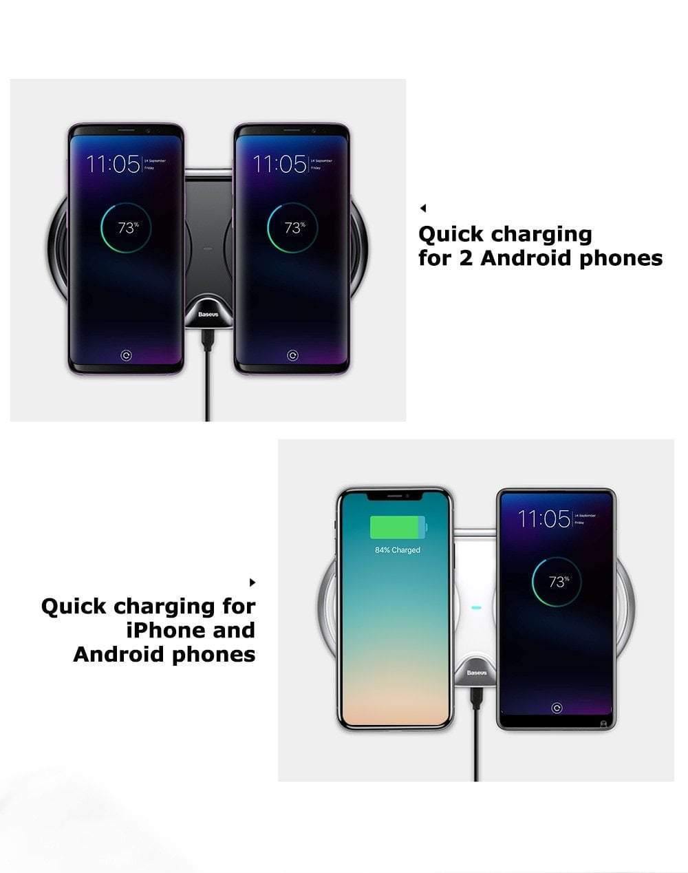 Planet Gates Black / Universal Wireless Charger Dual Pad Silicone Fast Charging Xiaomi Samsung Iphone 10W Speed CN Plug For Phone Chargers