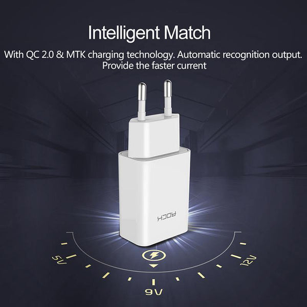 Planet Gates Black / US Plug ROCK Quick Charge Phone USB Charger MTK Fast Charger 2 in 1 Technology 5V2A 9V2A Universal Fast wall charger Clearance 49%