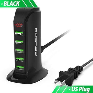 Planet Gates Black US USB Charger 5 Port Multi USB Charger HUB LED Display USB Charging Station Dock Universal Mobile Phone Desktop Wall Home Chargers EU US Plug