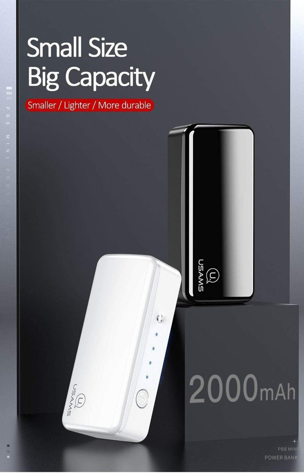 Planet Gates Black USAMS 2000mAh Ultra Light Mini USB Power Bank Portable 2000mah Powerbank External Battery LED Emergency Light for iPhone Samsung