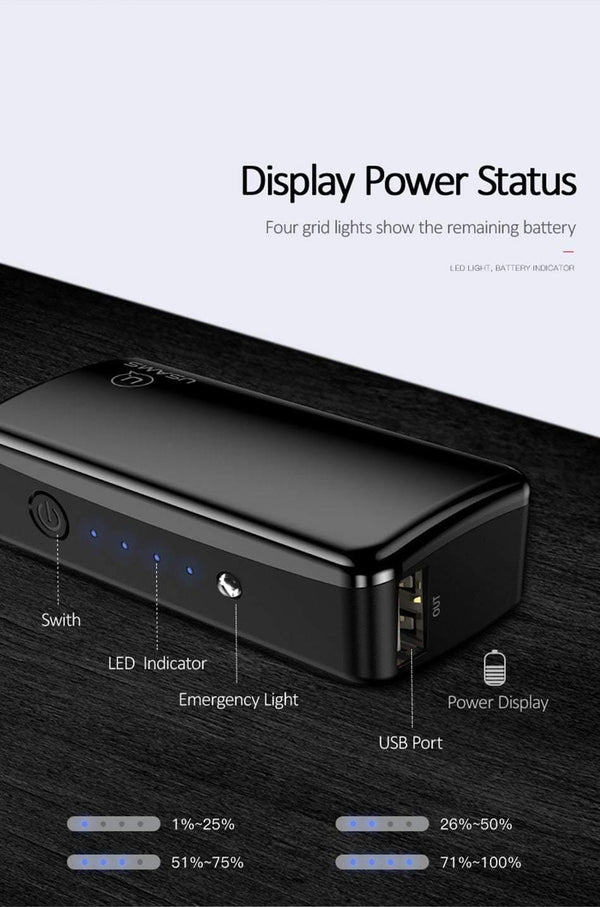 Planet Gates Black USAMS 2000mAh Ultra Light Mini USB Power Bank Portable 2000mah Powerbank External Battery LED Emergency Light for iPhone Samsung