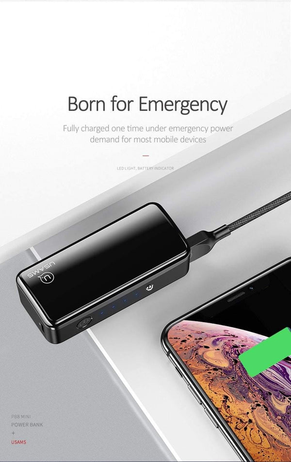 Planet Gates Black USAMS 2000mAh Ultra Light Mini USB Power Bank Portable 2000mah Powerbank External Battery LED Emergency Light for iPhone Samsung