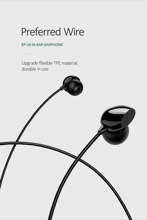 Planet Gates Black USAMS 3.5mm High Quality in-ear TPE Earphones Hifi Earbuds Bass Stereo Headset inear Smart Wired Ear phone Microphone EP-28