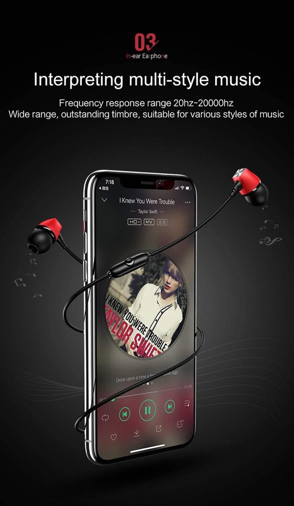 Planet Gates Black USAMS in-ear earphone 3D Stereo 3.5mm High Quality Ear phones Earbuds Bass Earphones Wired 1.2m in ear Headset With Microphone