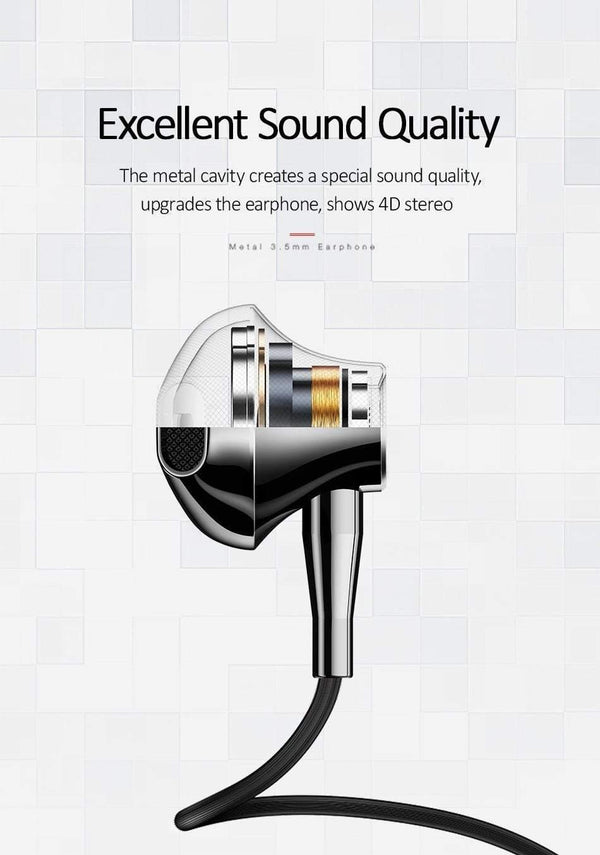 Planet Gates Black USAMS Metal 3.5mm in-ear Earphones Hifi Wired headset with Microphone 4D Stereo inear 3.5mm earphone for iphone samsung xiaomi