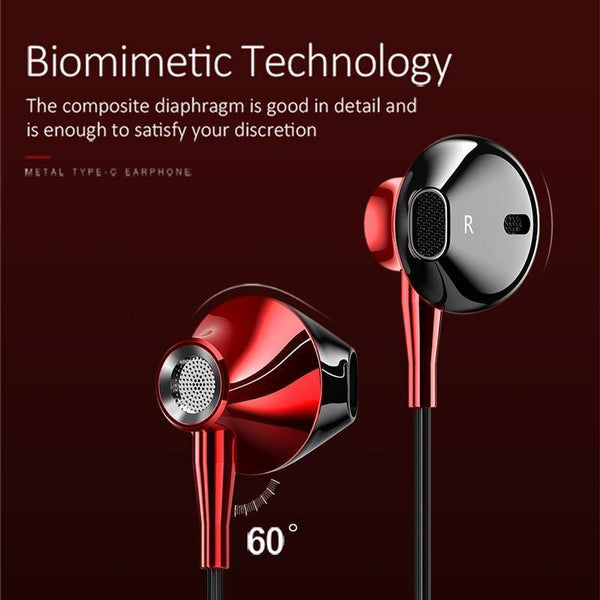 Planet Gates Black USAMS Metal Type C in-ear Earphone high quality Hifi Stereo headset Microphone Wired inear earphone type c for Samsung Huawei LG