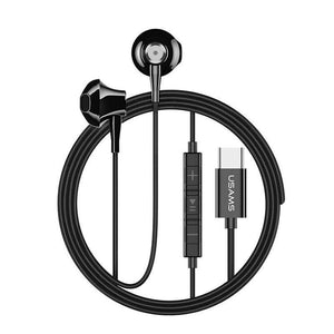 Planet Gates Black USAMS Metal Type C in-ear Earphone high quality Hifi Stereo headset Microphone Wired inear earphone type c for Samsung Huawei LG