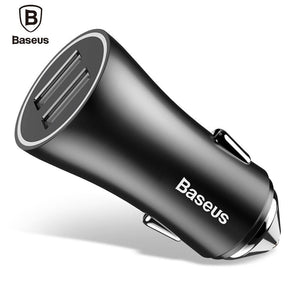 Planet Gates Black USB Car Charger for iPhone Samsung Xiaomi 2.4A Dual USB Fast Charge Adapter Mini Metal USB Car-Charger for Mobile Phone