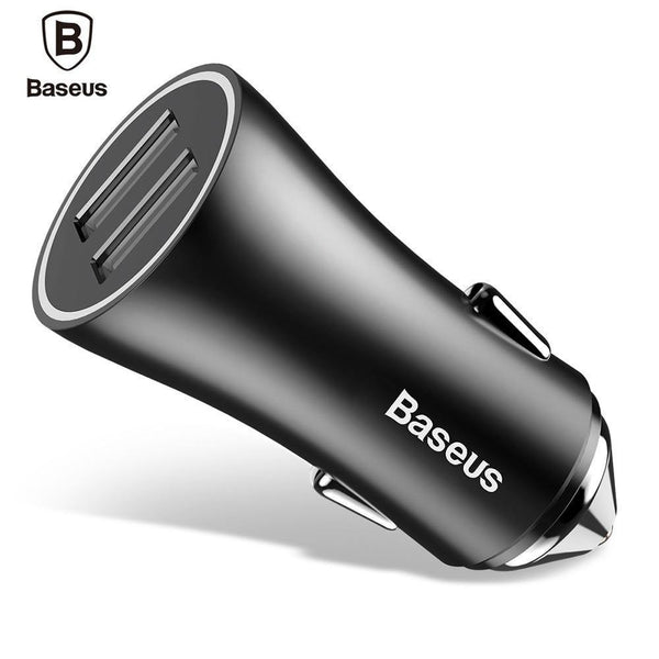 Planet Gates Black USB Car Charger for iPhone Samsung Xiaomi 2.4A Dual USB Fast Charge Adapter Mini Metal USB Car-Charger for Mobile Phone