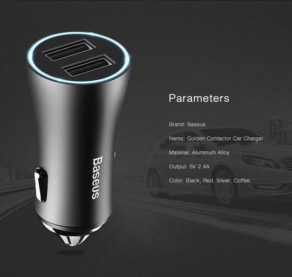 Planet Gates Black USB Car Charger for iPhone Samsung Xiaomi 2.4A Dual USB Fast Charge Adapter Mini Metal USB Car-Charger for Mobile Phone