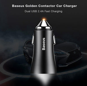 Planet Gates Black USB Car Charger for iPhone Samsung Xiaomi 2.4A Dual USB Fast Charge Adapter Mini Metal USB Car-Charger for Mobile Phone