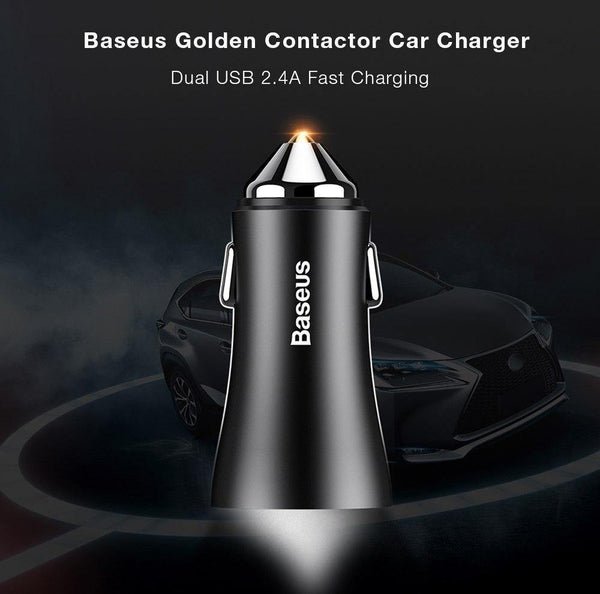 Planet Gates Black USB Car Charger for iPhone Samsung Xiaomi 2.4A Dual USB Fast Charge Adapter Mini Metal USB Car-Charger for Mobile Phone