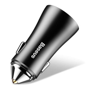 Planet Gates Black USB Car Charger for iPhone Samsung Xiaomi 2.4A Dual USB Fast Charge Adapter Mini Metal USB Car-Charger for Mobile Phone